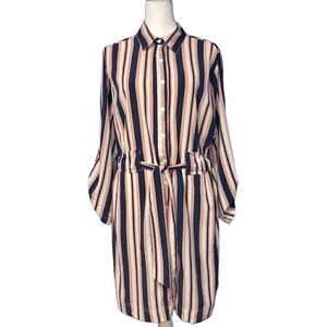 Millenium pink,‎ navy, white striped shirt dress large